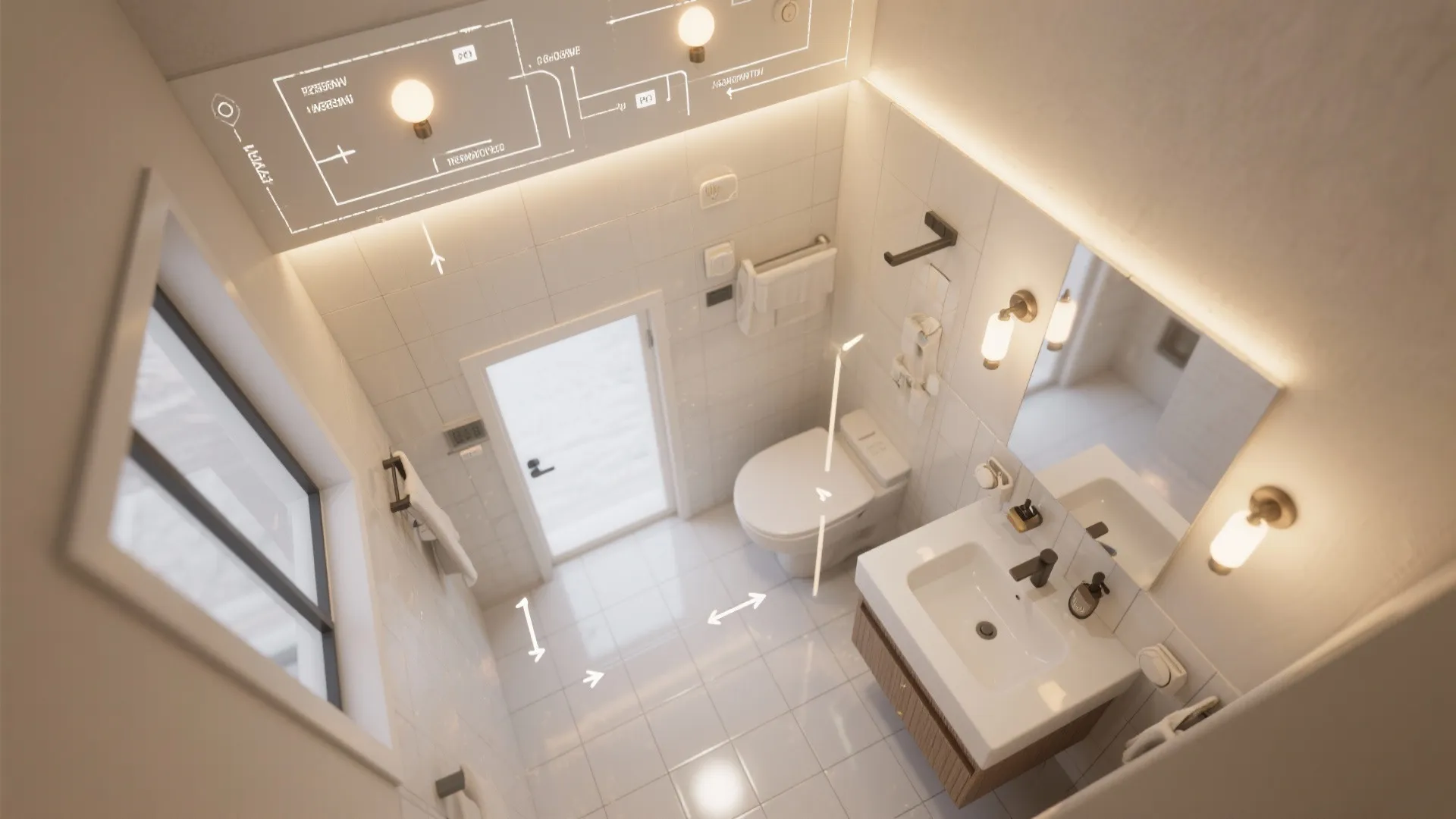 Layered ambient + task lighting for balance