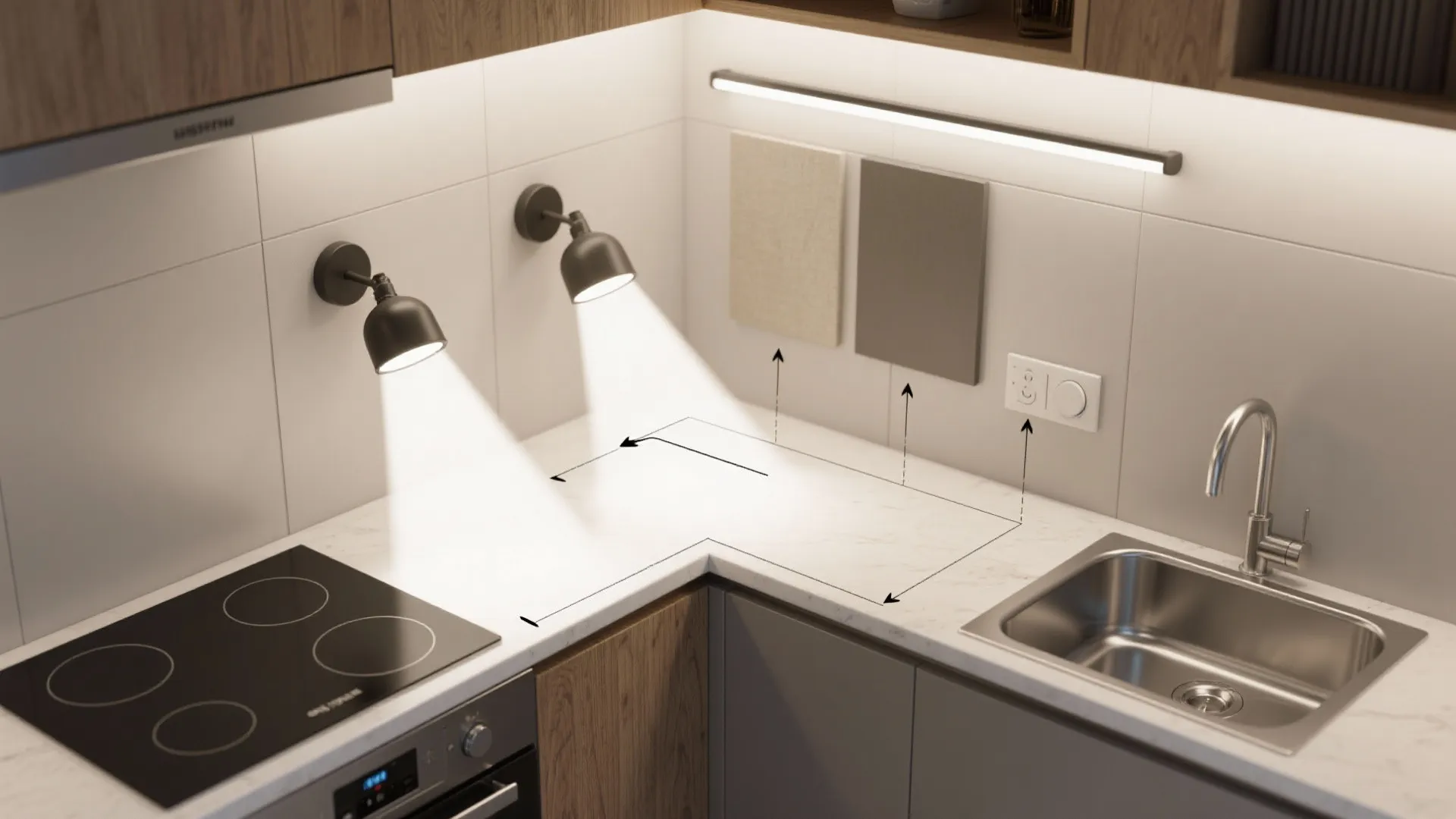 Minimal ambient + targeted task sconces