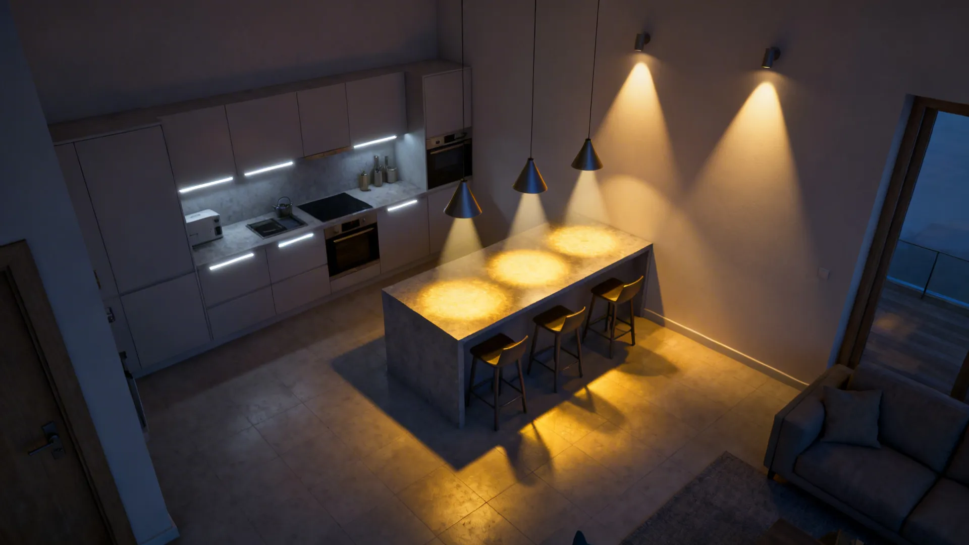 Zone the space with lighting, not walls