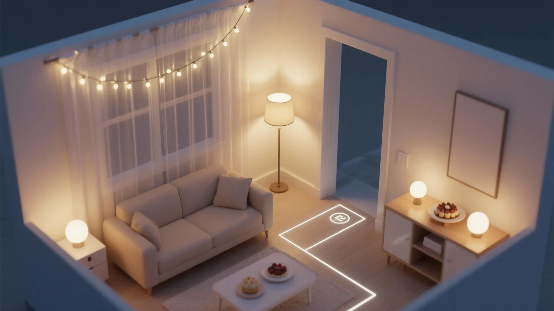 Soft Lighting Strategy: Fairy Lights + Diffused Lamps