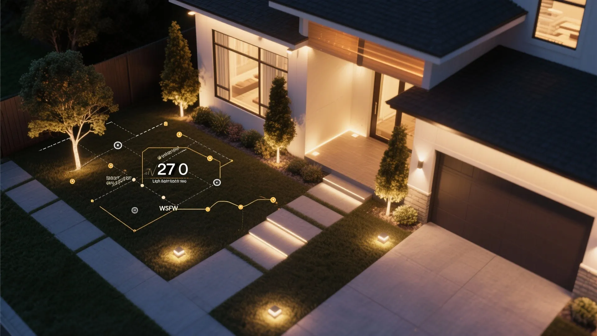 4) Sculptural Lighting and Layered Nightscape