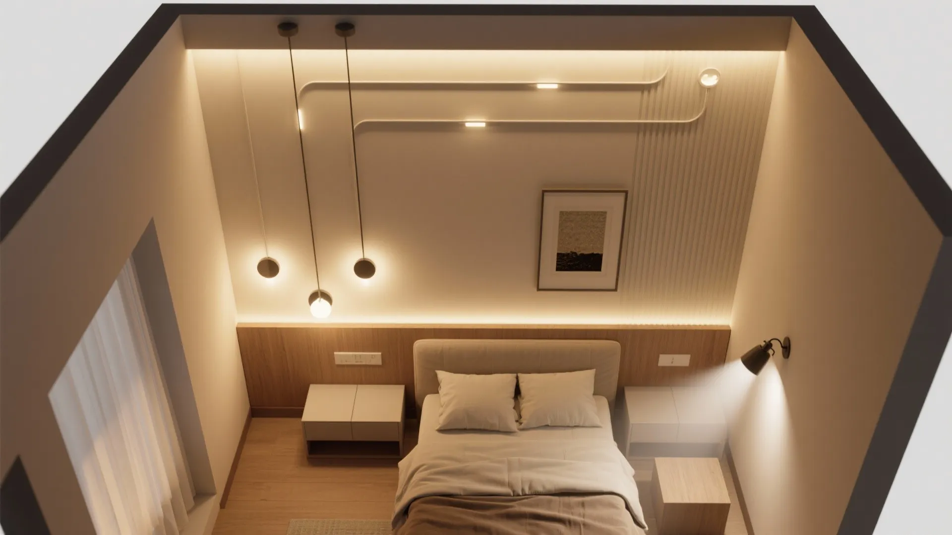 Top-down view illustrating ambient, wall-wash, and art spotlight circuits.