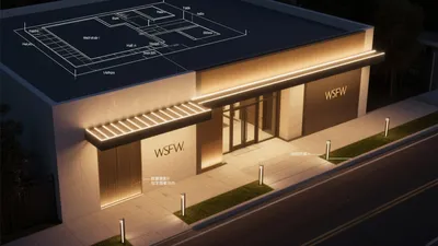 Modern Commercial Entrance Design with Warm Lighting