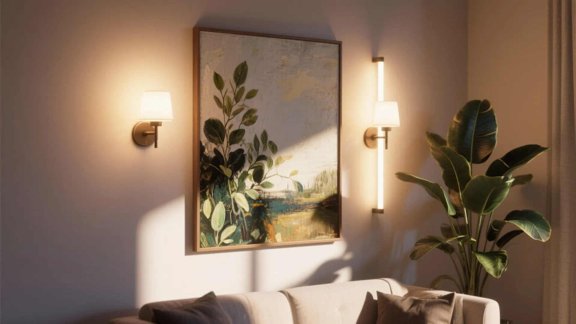 5. Integrate art with lighting and plants