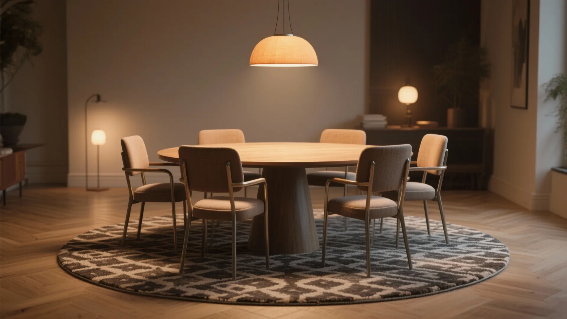 4. Anchor with lighting and rugs to define the zone