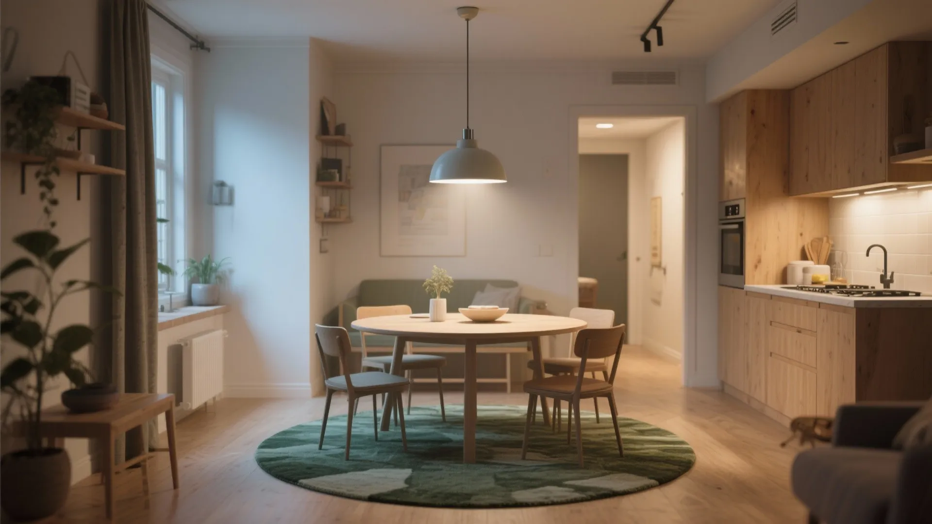 5. Zone with lighting and rugs, and mind kitchen flow