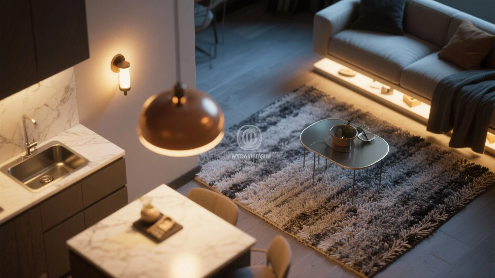 4. Lighting layers and rug zoning