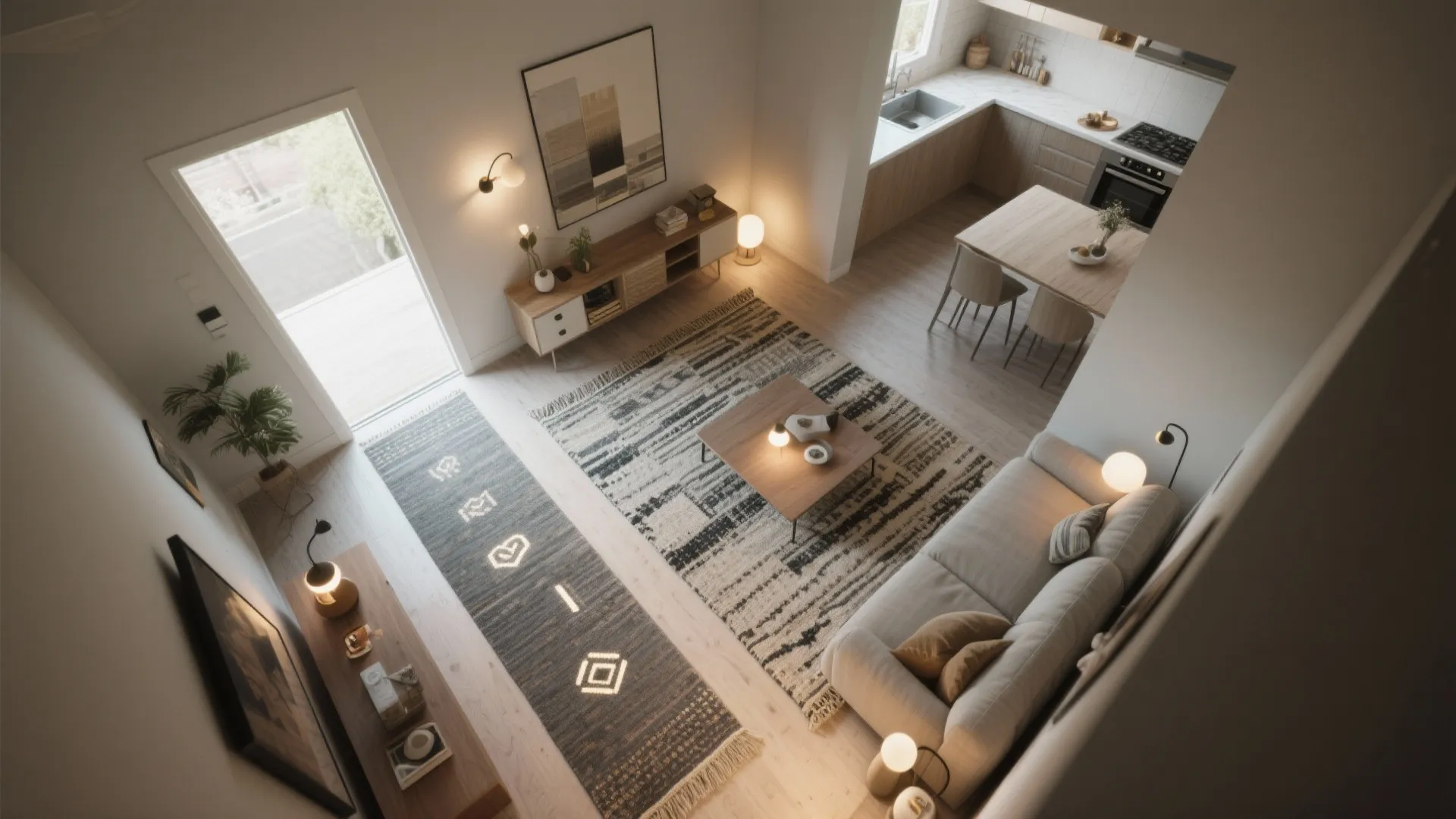 5. Let lighting and rugs define zones, not heavy furniture