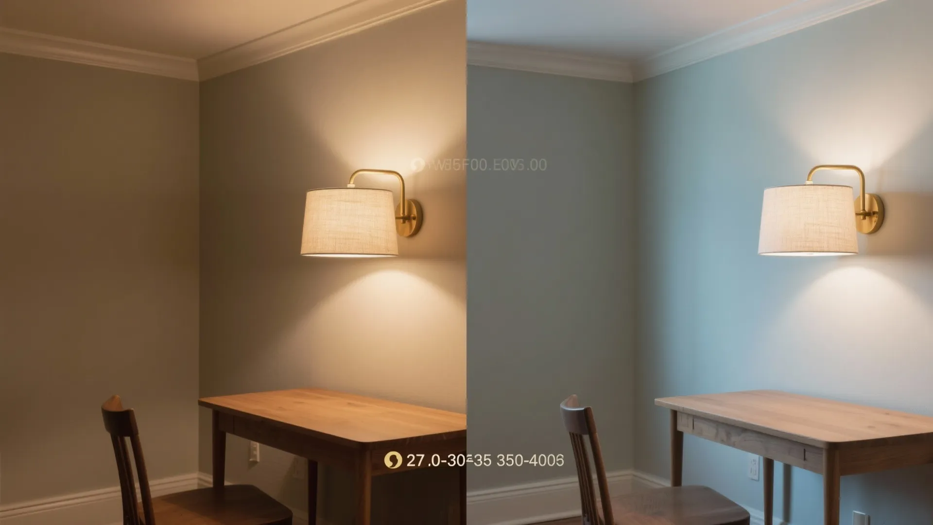 Side by side comparison of warm yellow wall light versus cool white wall light lighting