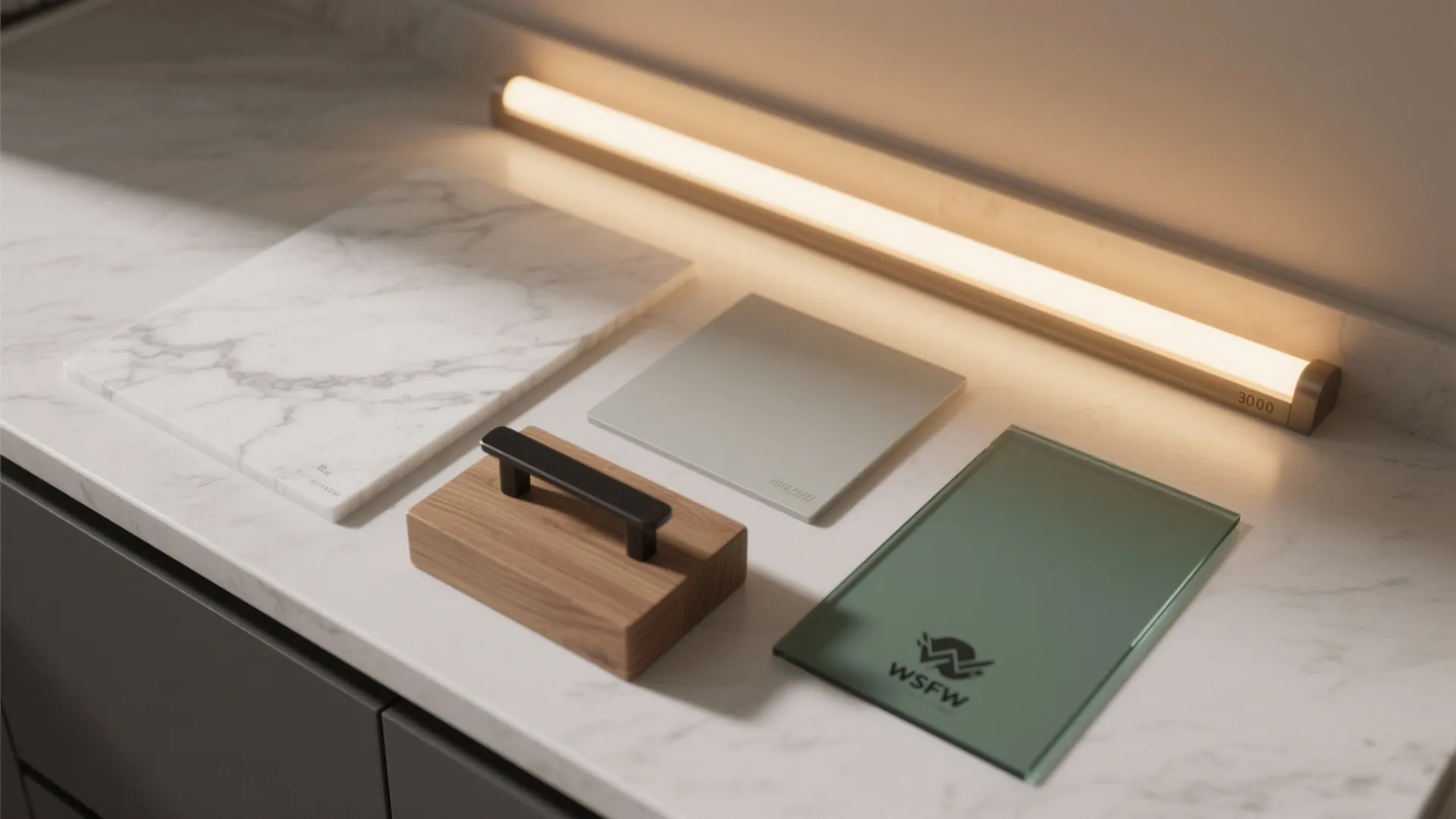 Lighting layers and tactile materials that warm the wall