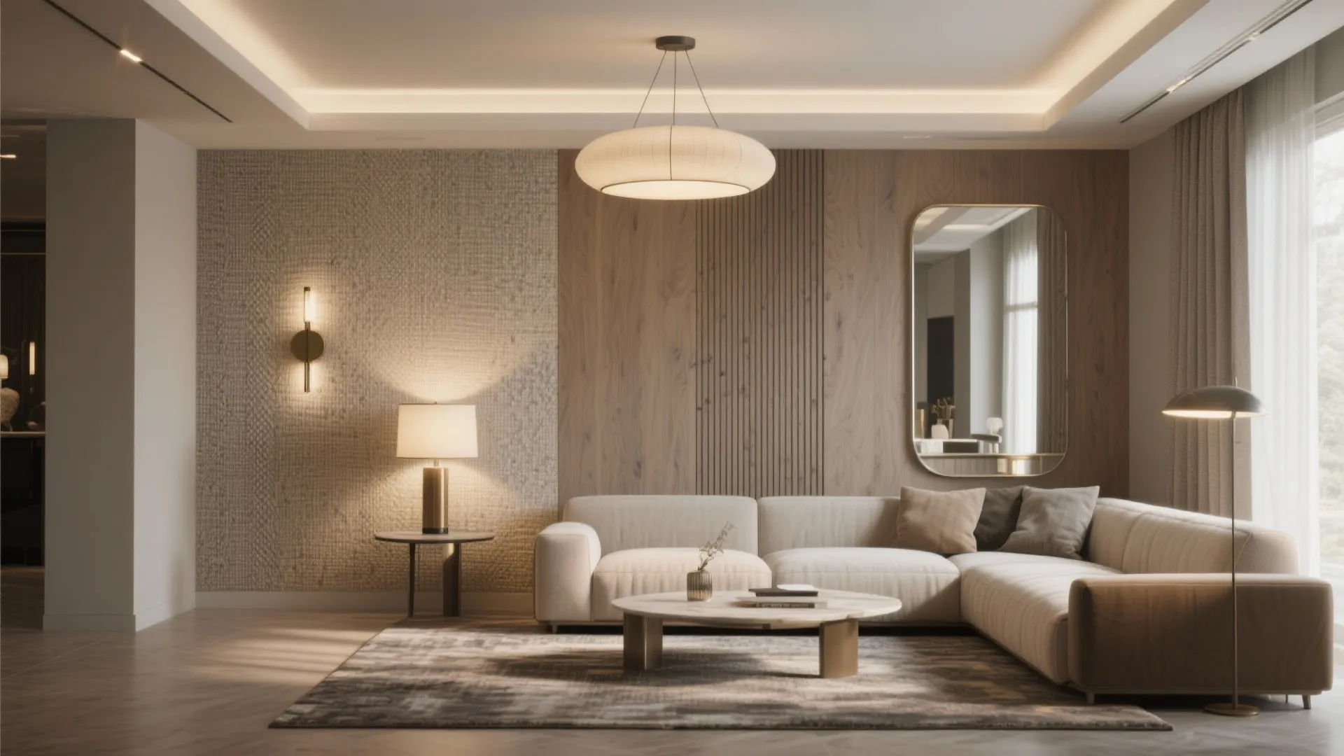 5. Layer lighting and texture to make rooms feel larger