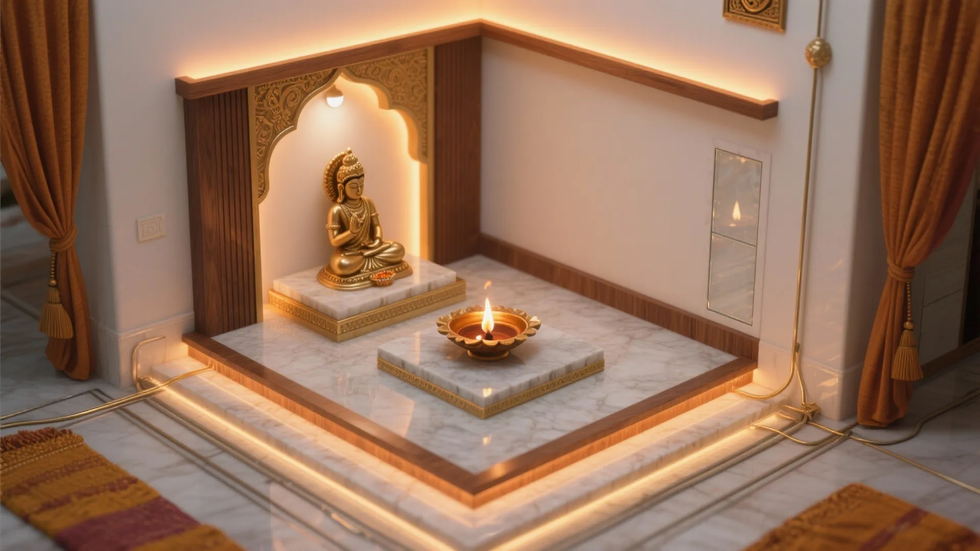 Layered Lighting and Fire-Safe Diya Setup