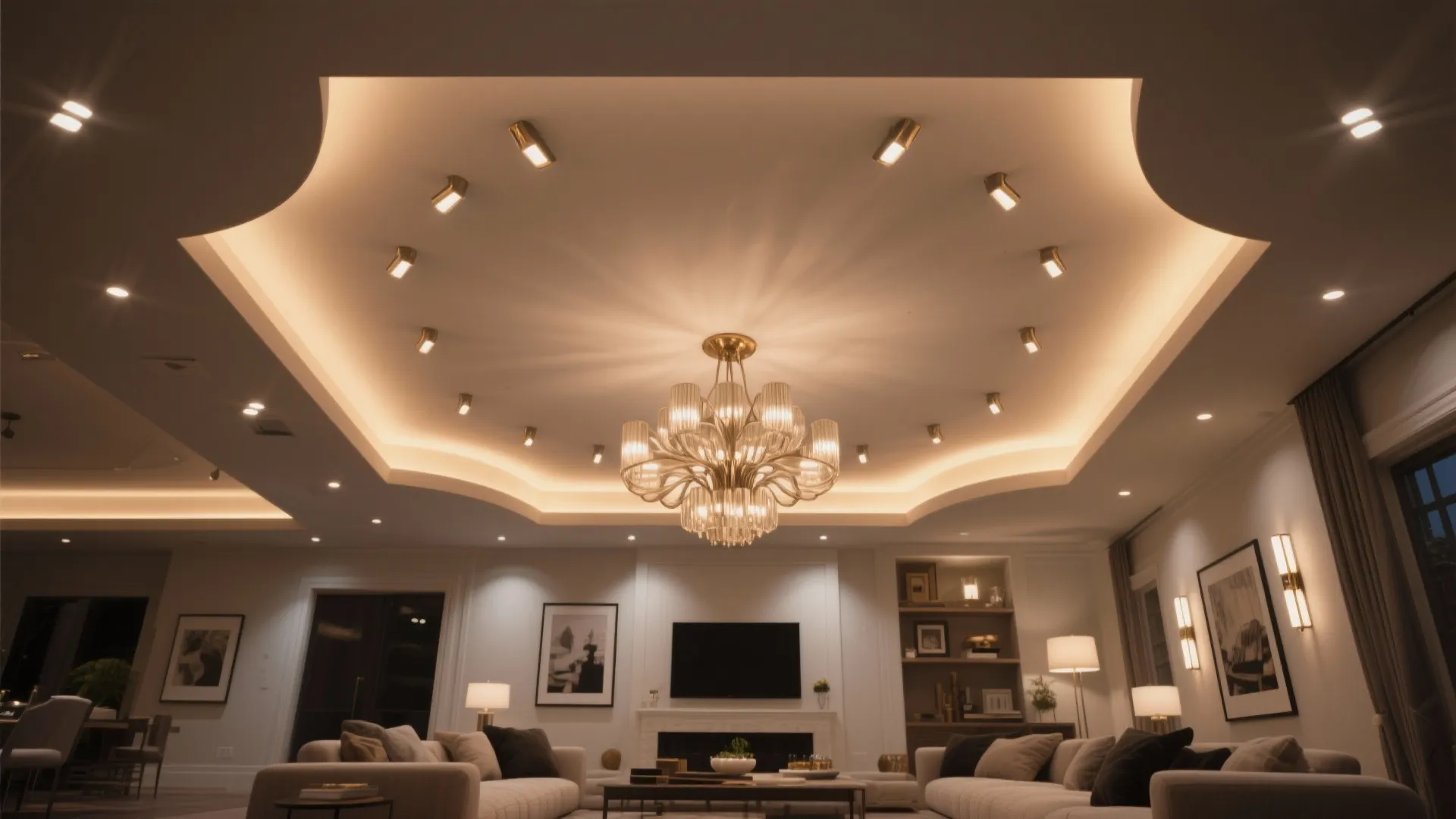 Chandelier Centerpiece with Layered Lighting and Dimming