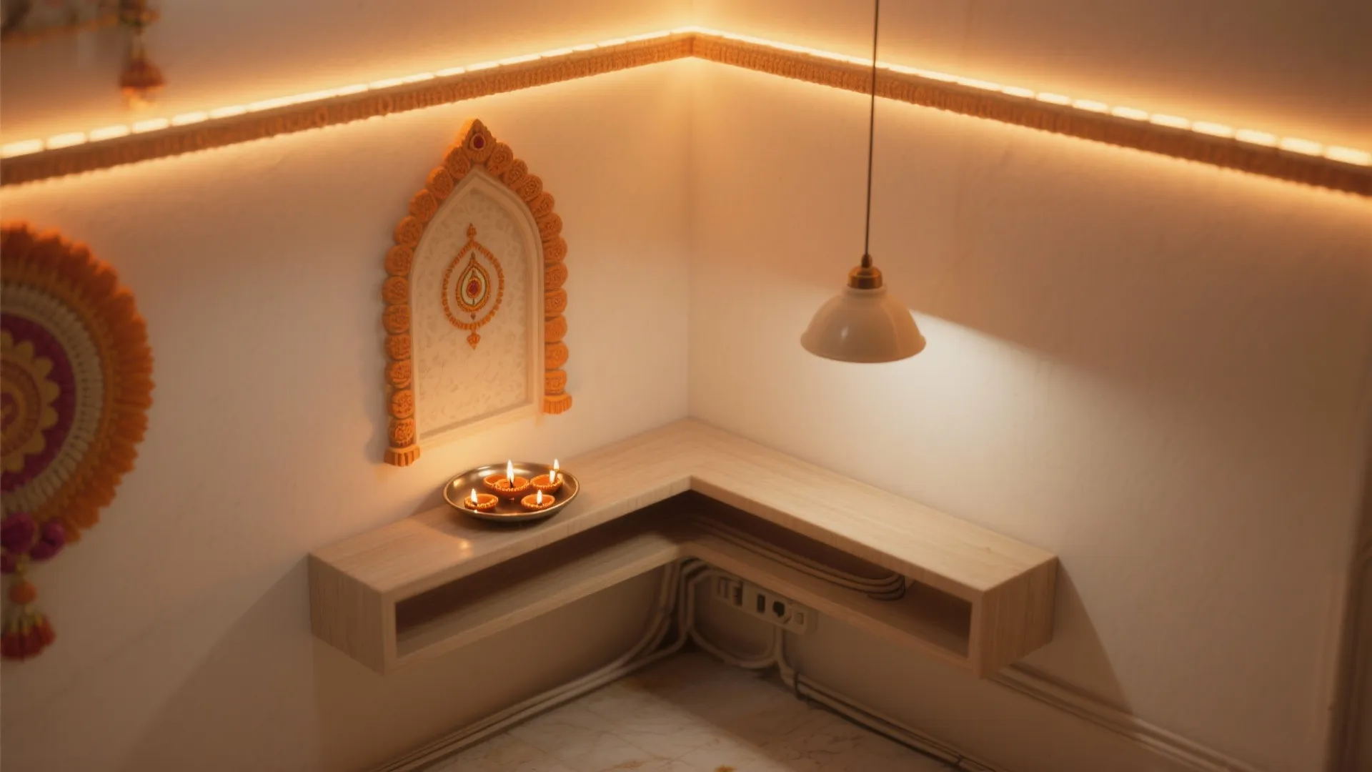 Layered Lighting: Diyas, LED Strips, and a Focal Lamp