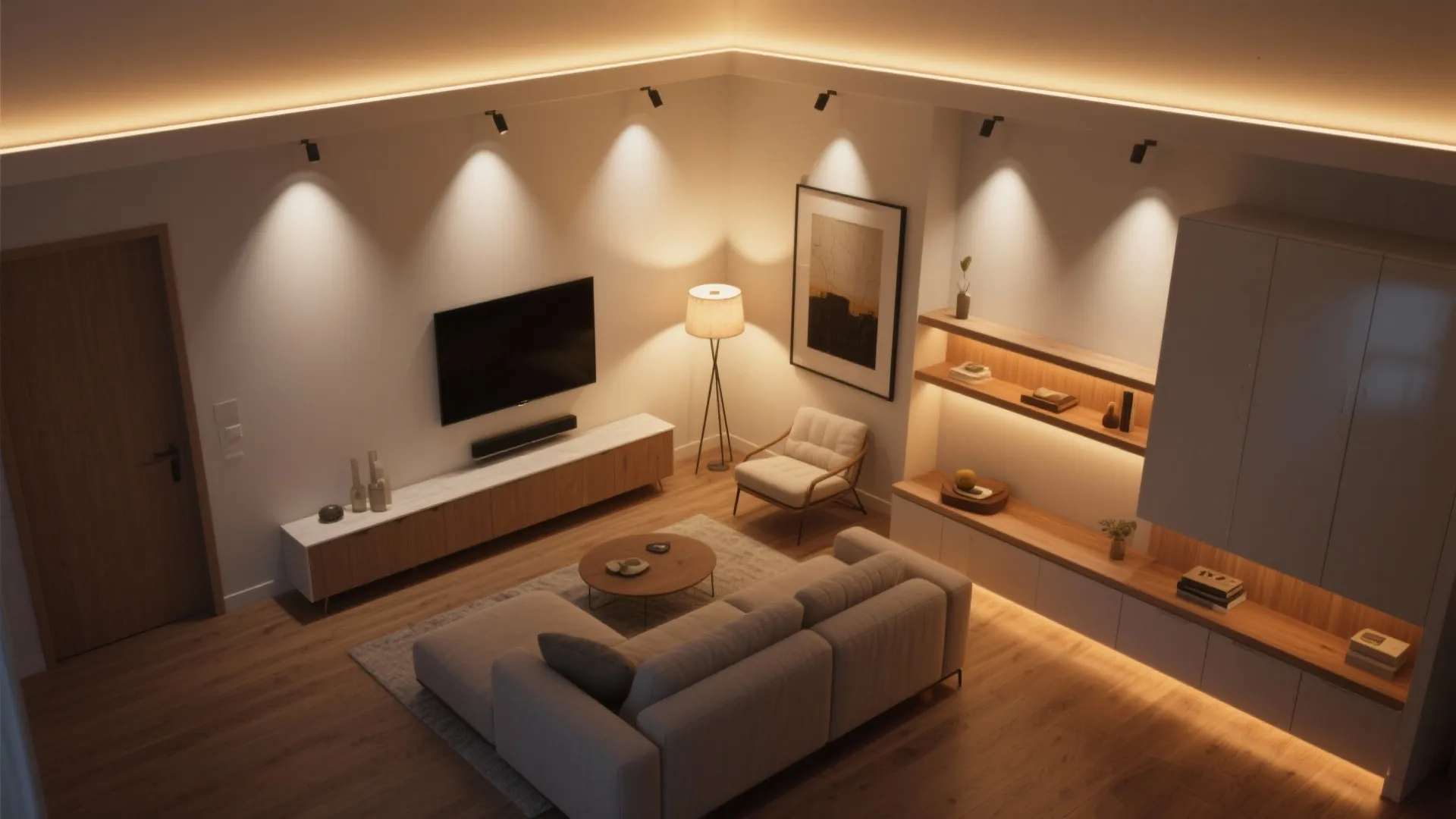 Layered lighting that flatters small spaces