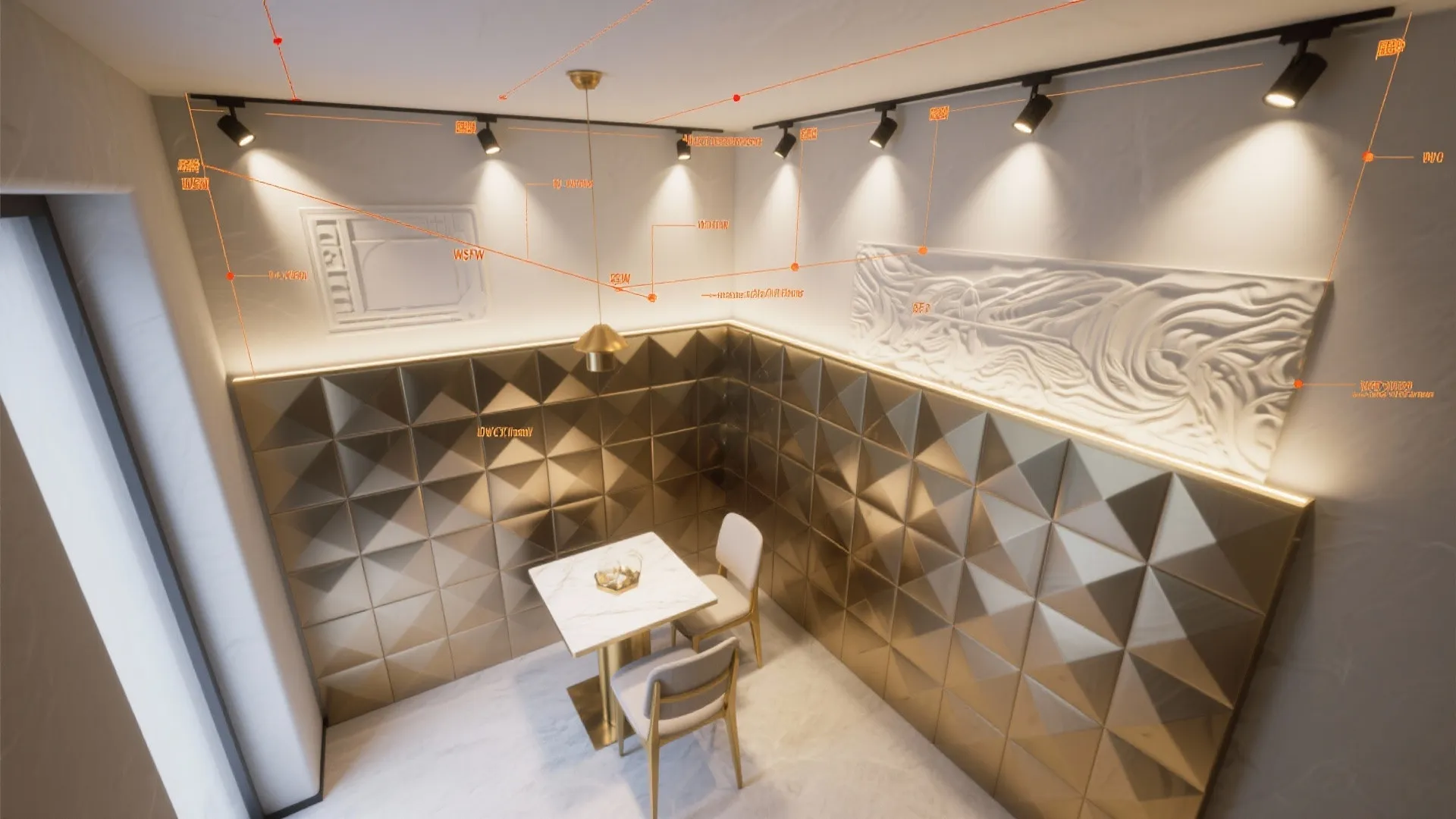 Metallic Geometry and Light-Responsive Relief for Drama