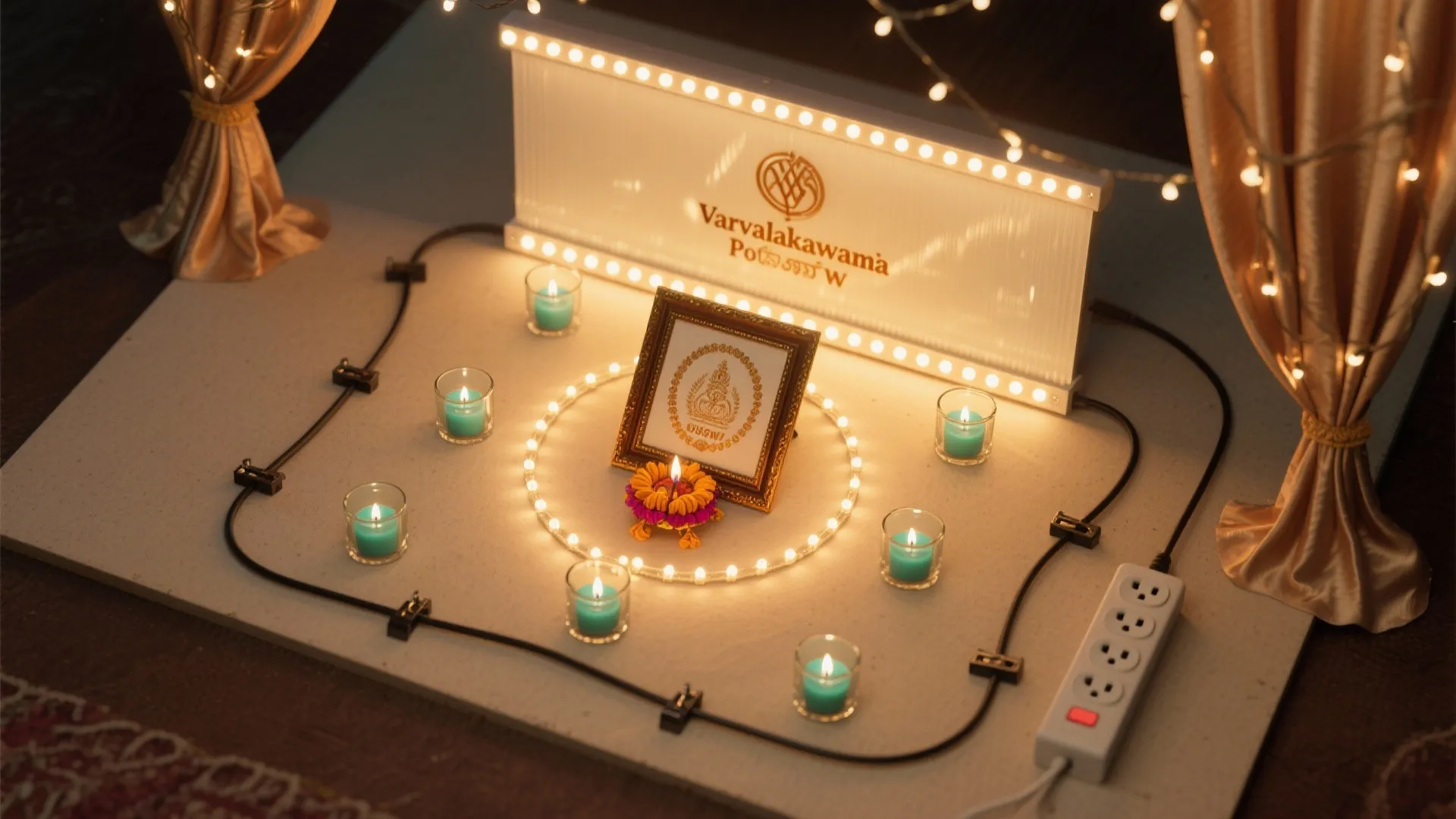 Light-Forward Backdrop: Diyas, Lamps, and Safe Glow