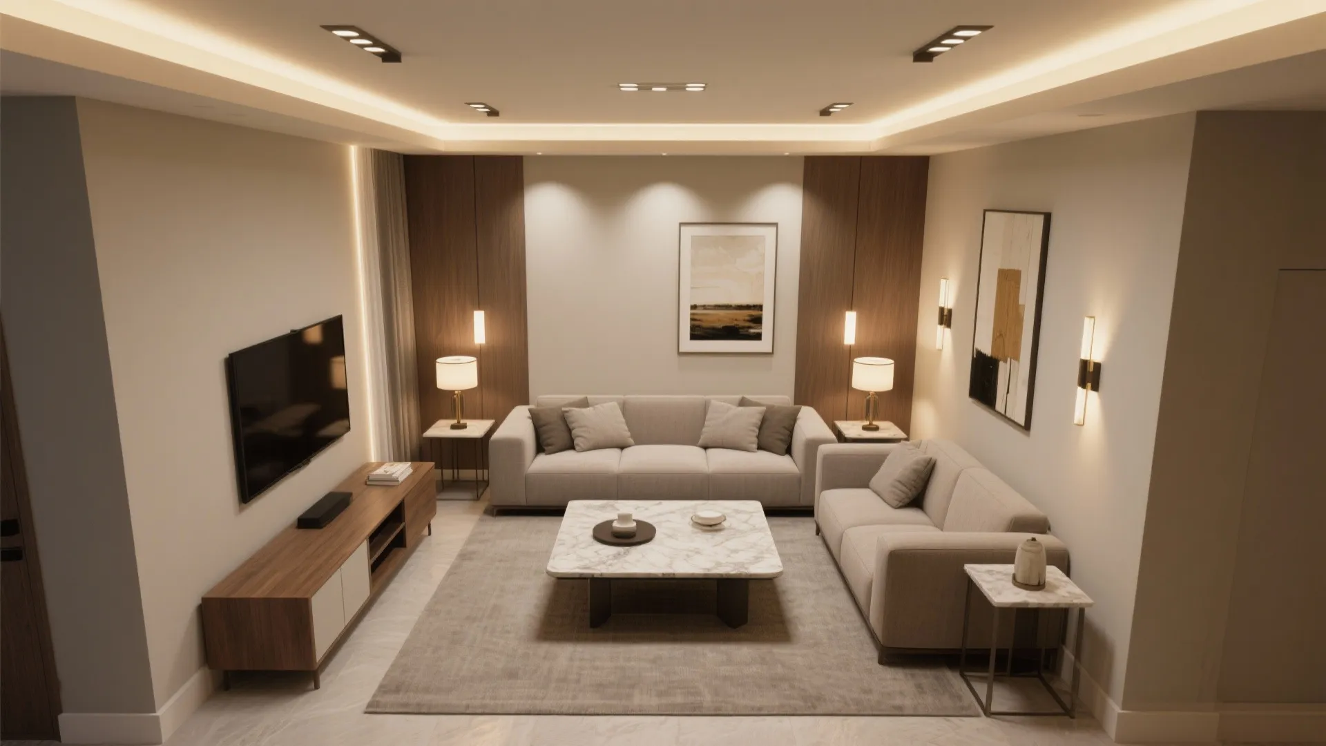 Layered Lighting That Enlarges the Room