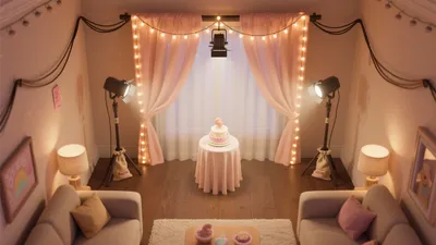 Soft Pink Baby Shower Room with Warm Lights