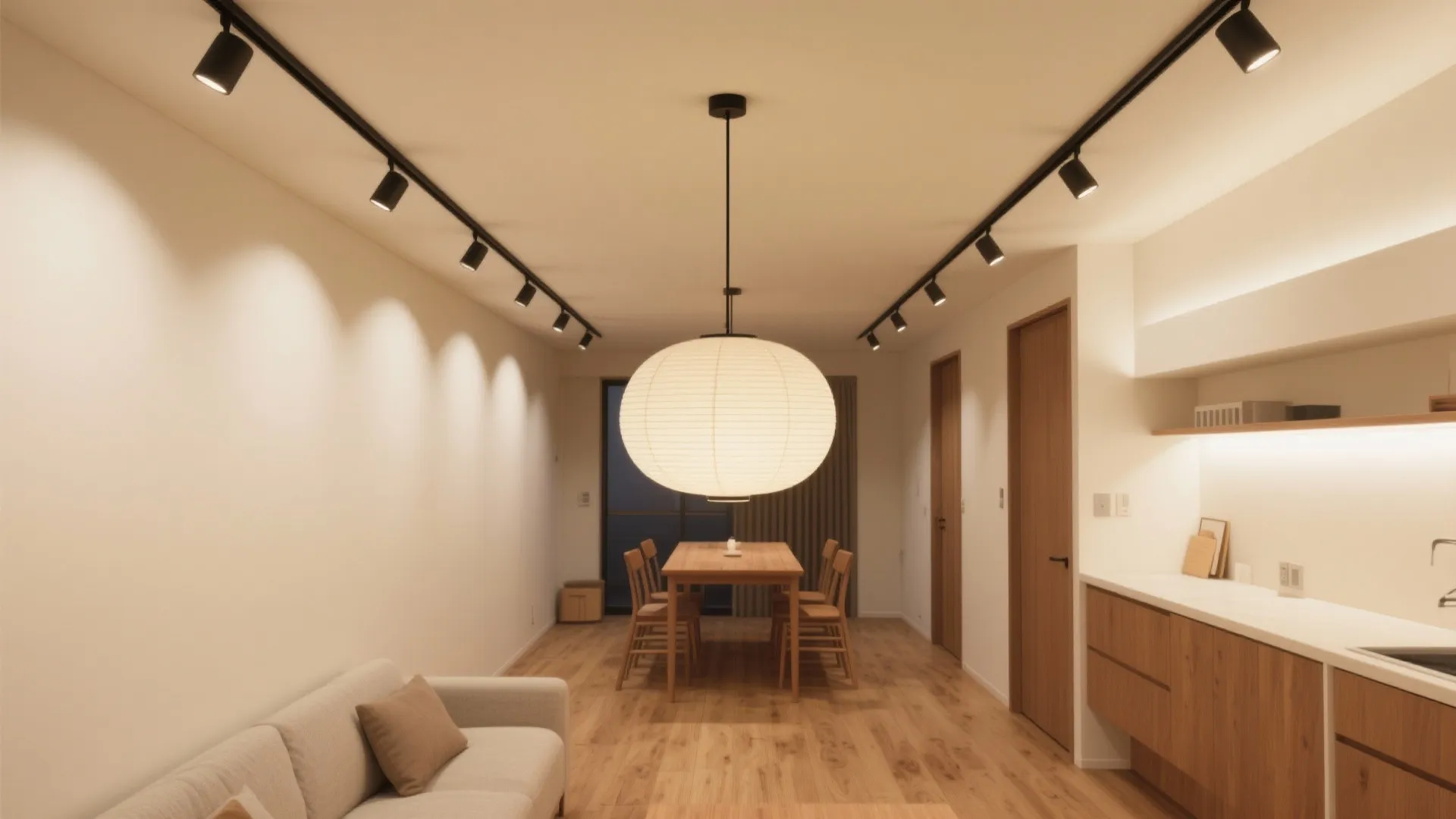 Tips 6: 照明は“縦2ライン＋点”で通路感を断ち切る（日式风格）