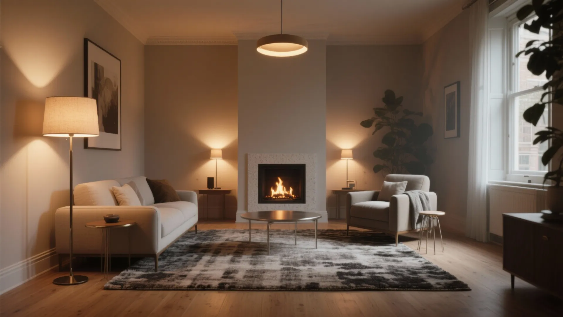 5. Layer lighting and rugs to create zones without walls