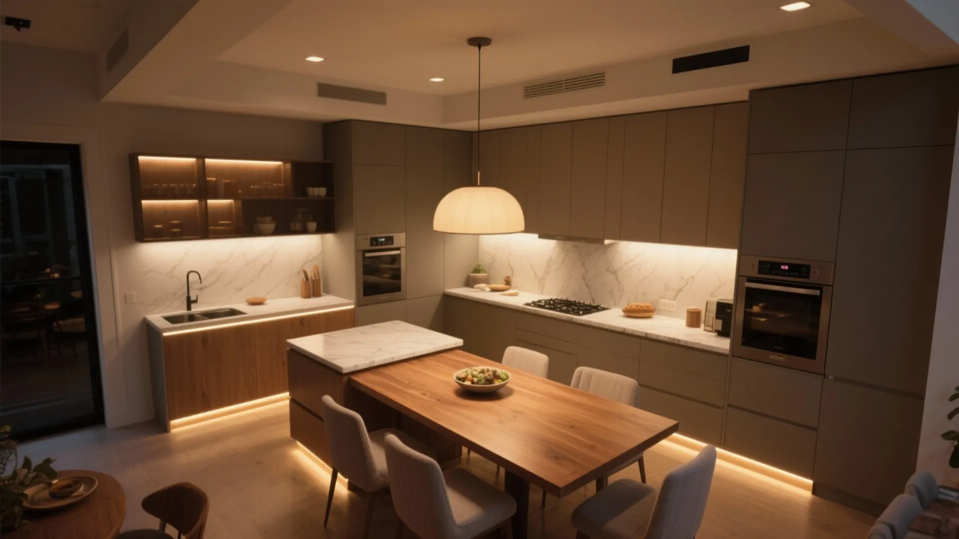 Layered, dimmable lighting for zones and mood