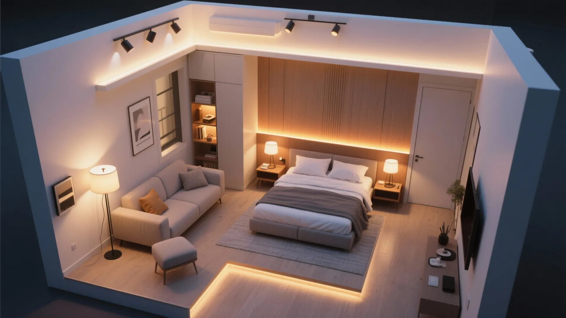 Layered Lighting Scenes That Shift From Lounge to Sleep