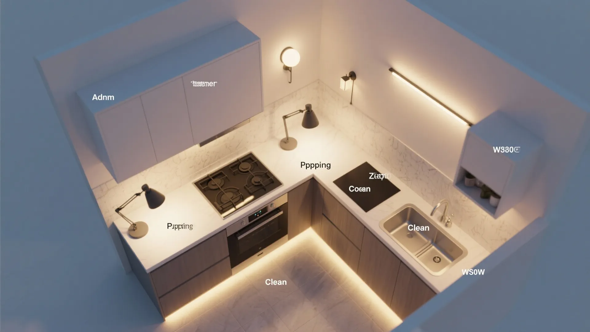 1) Layered task + ambient lighting with dimmable control