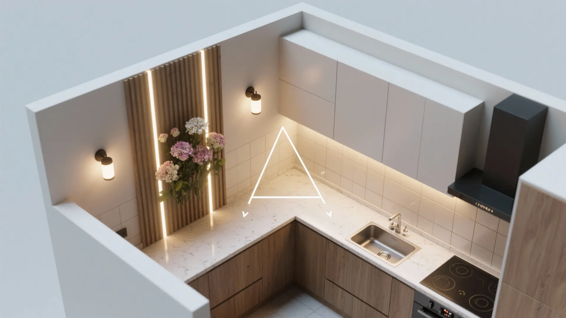 Layered Lighting: Flower Sconces + Under-Cabinet LEDs