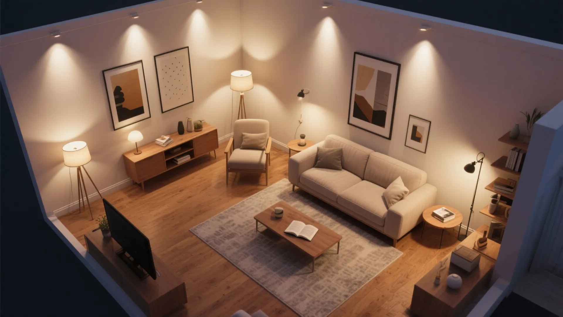 1. Layer with ambient, task, and accent lighting