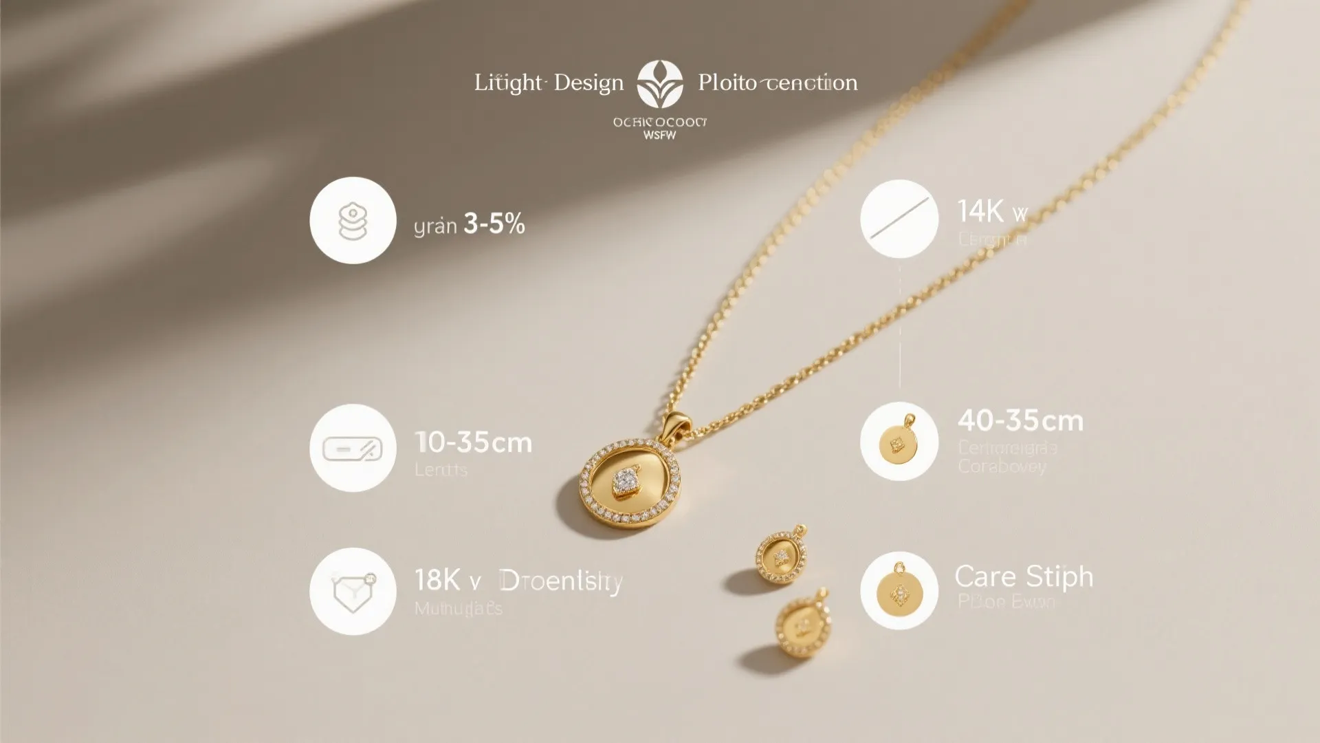 Top-down visual guide with lightweight pendant samples and chain length cues in soft daylight.