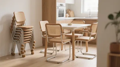 Modern Dining Room with Cane Chairs & Wooden Flooring