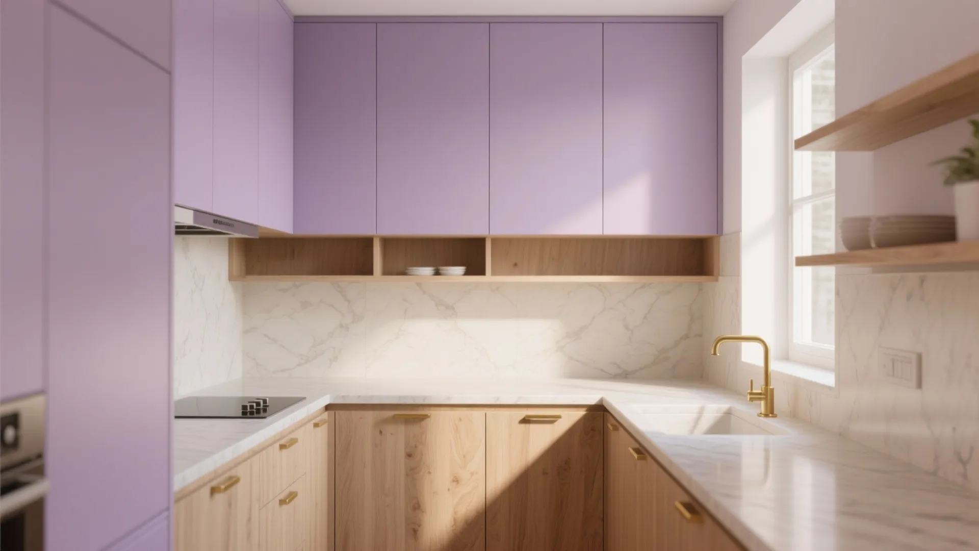 1. Soft Lilac + Warm Wood: Calm and Contemporary
