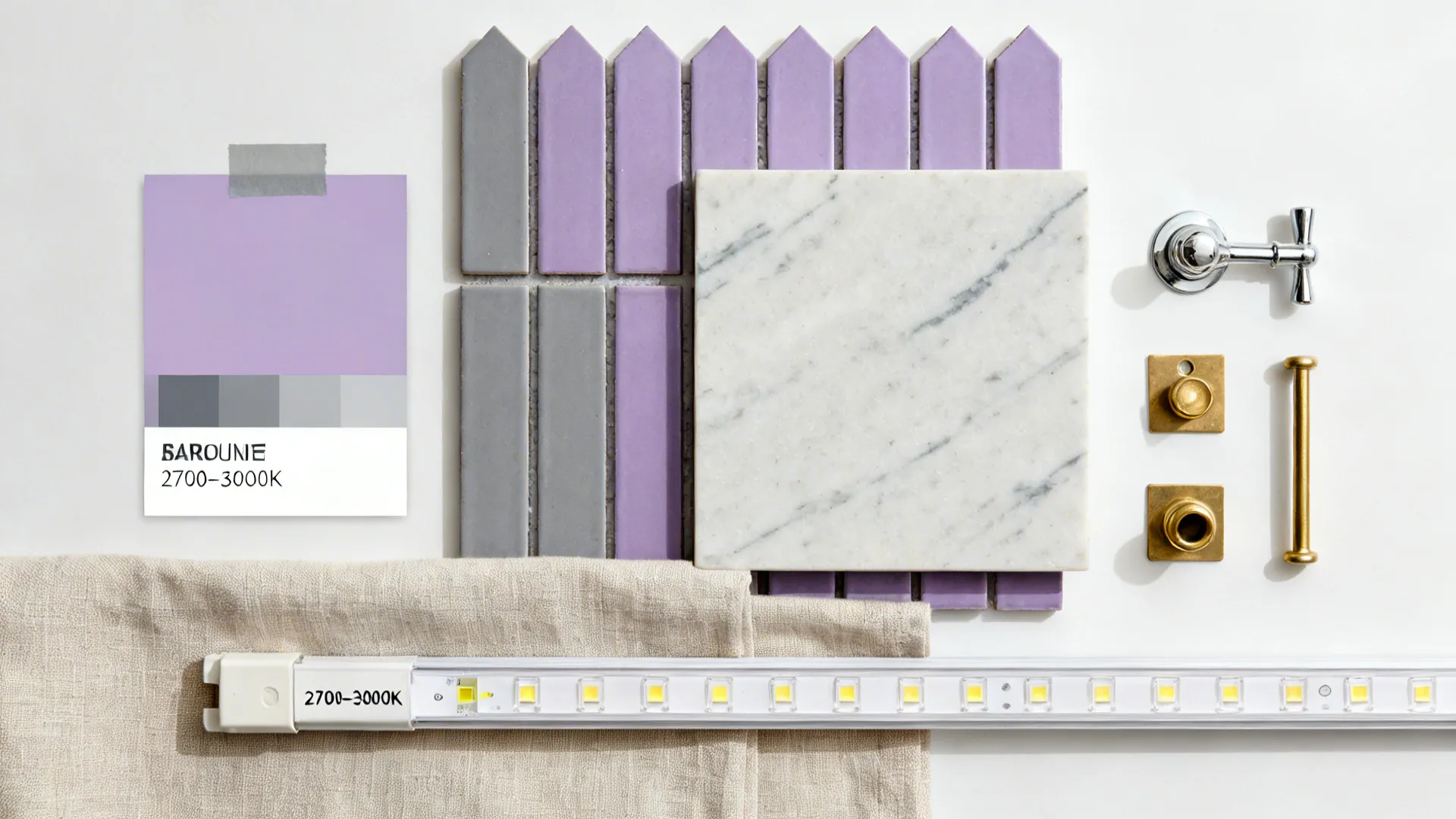 Monochrome Lilac Walls + Purple-Gray Backsplash (soft envelope)