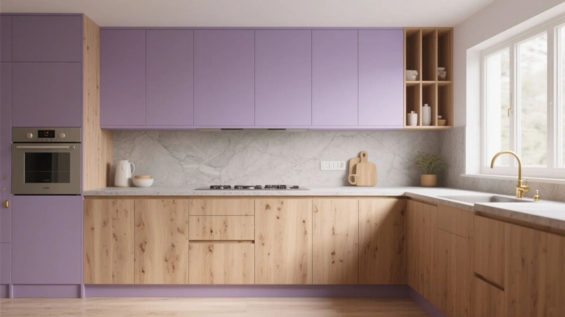 5. Warm Minimalism: Lilac with Natural Wood