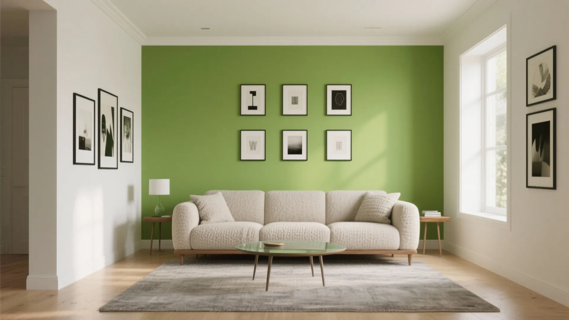 1) Lime Green Accent Wall with Balanced Neutrals