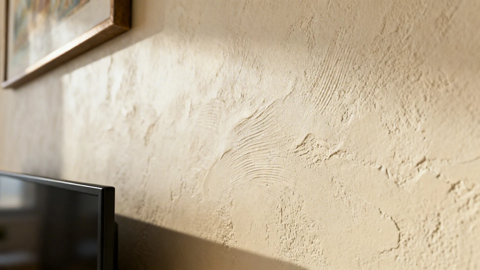 Macro of pale beige lime plaster showing subtle hand-troweled texture under soft light.