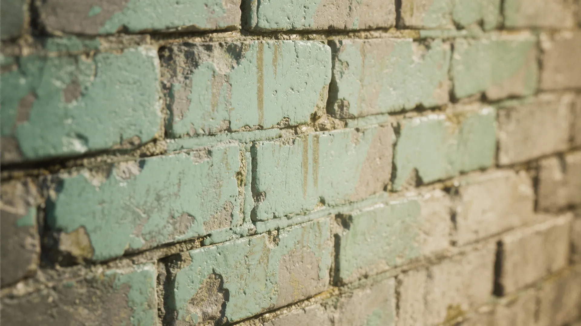 Macro view of concrete block with translucent lime-wash showing texture, layered washes, and subtle aging.
