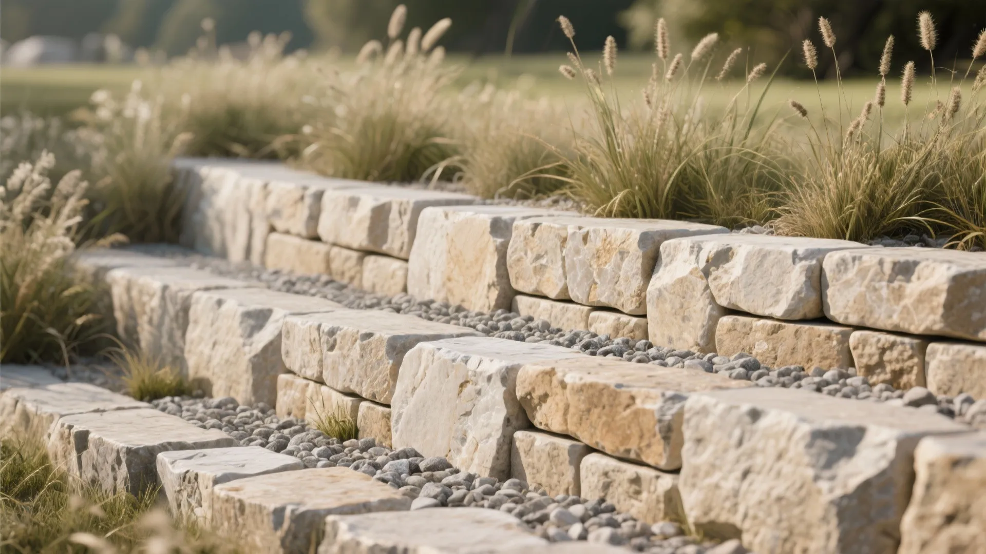 1) Natural limestone tiers with native planting