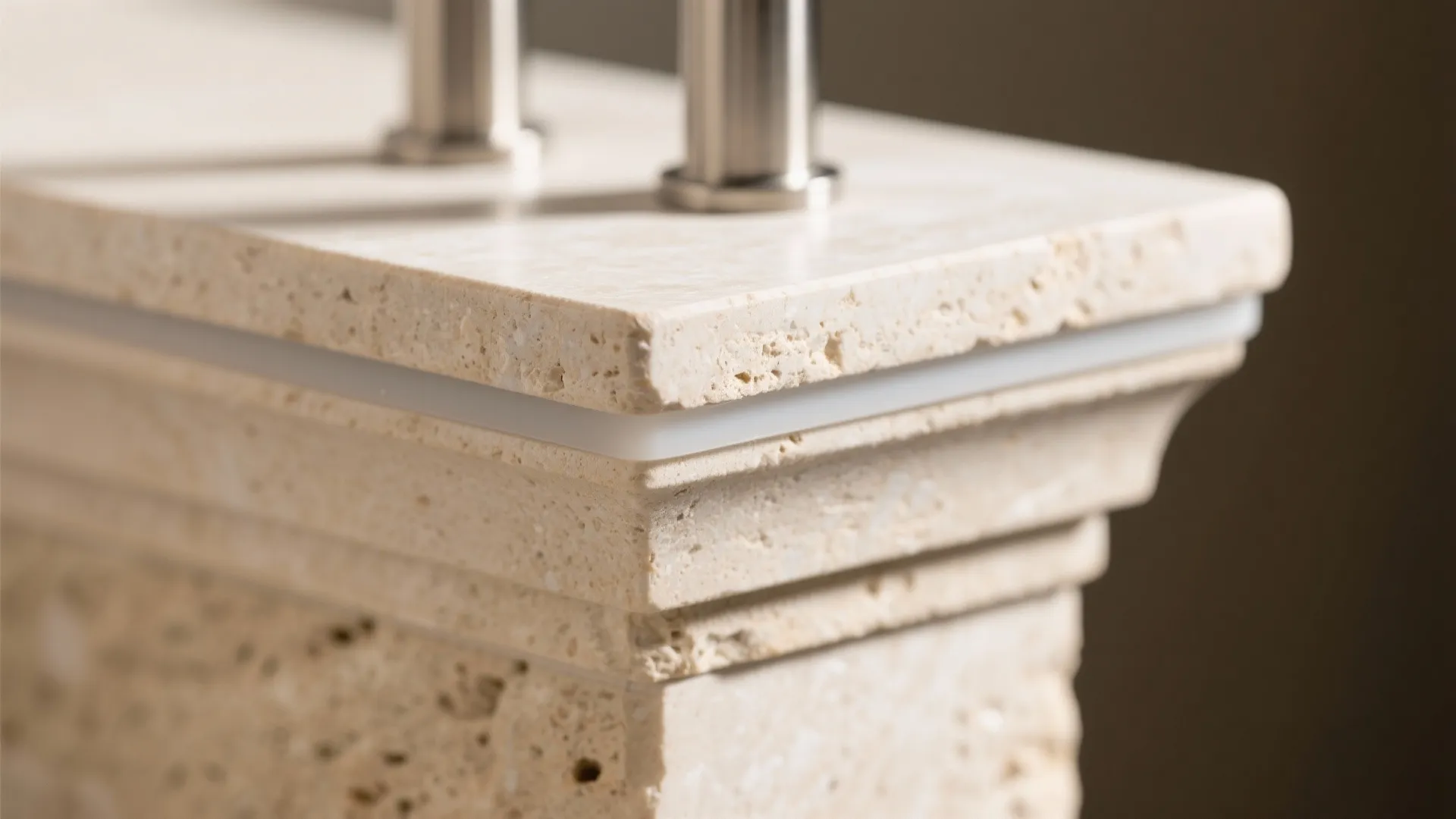Stone pedestal sink as a sculptural focal point