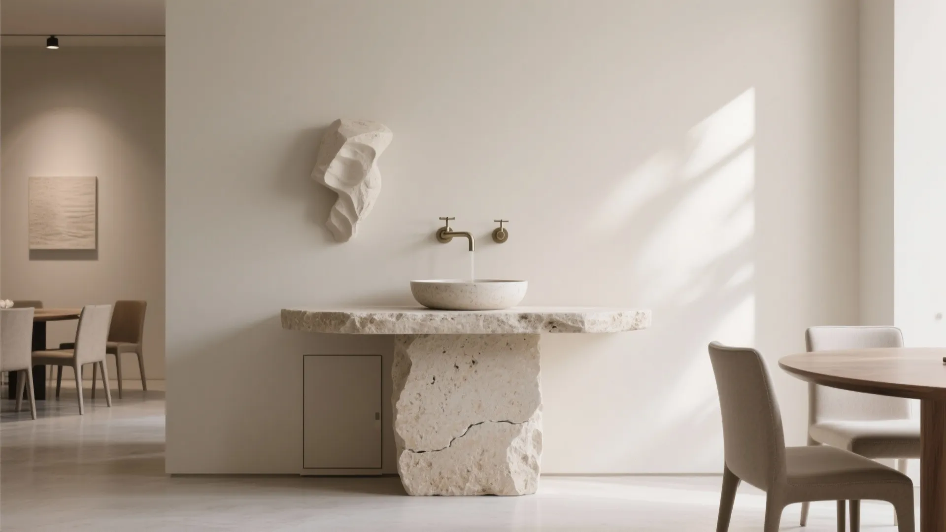 4) Stone pedestal with wall-mounted mixer