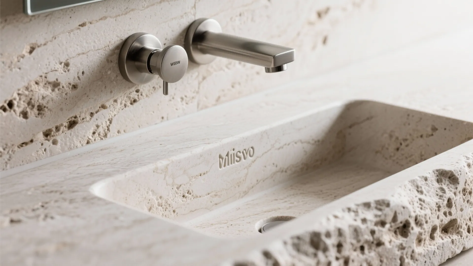 4) Stone pedestal with wall-mounted mixer