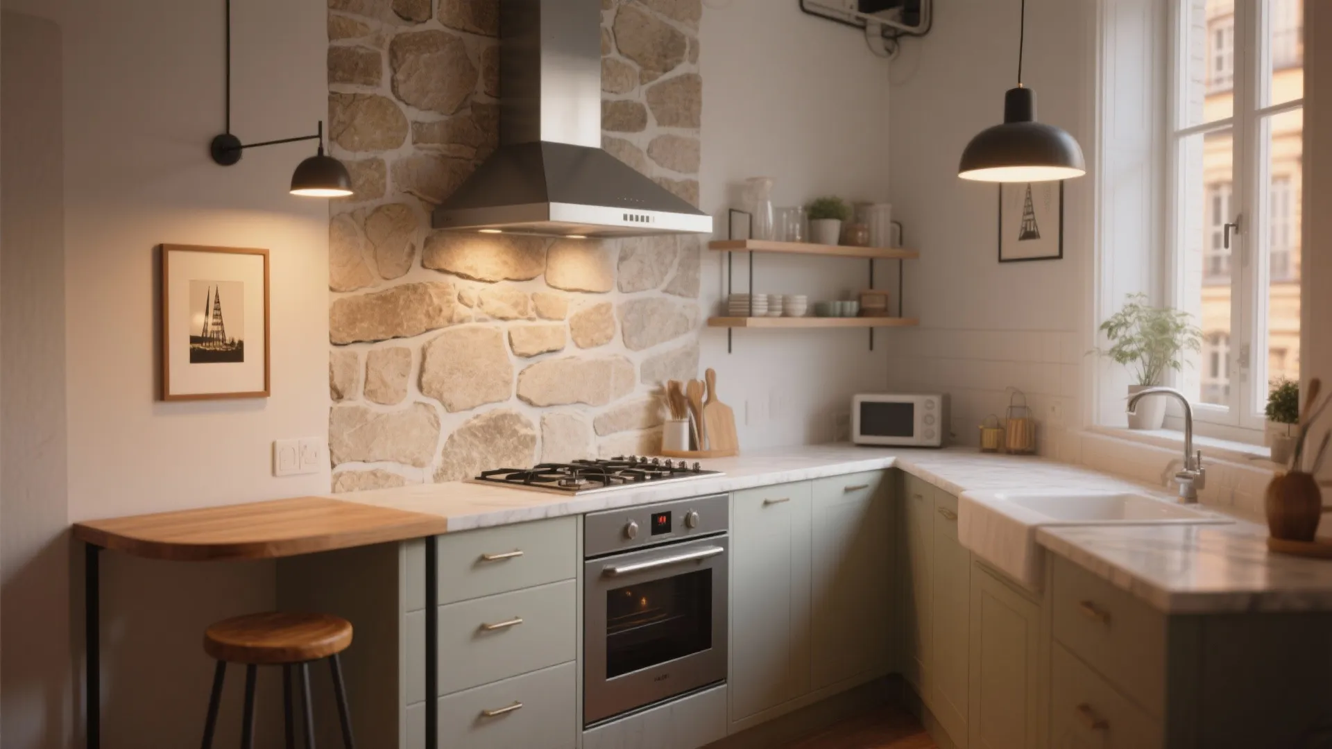 Stone veneer on a single focal wall