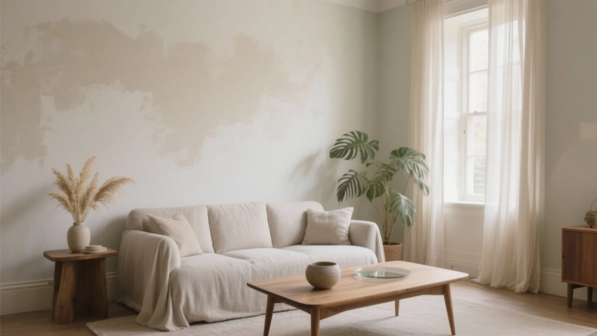 Soft limewash accent wall