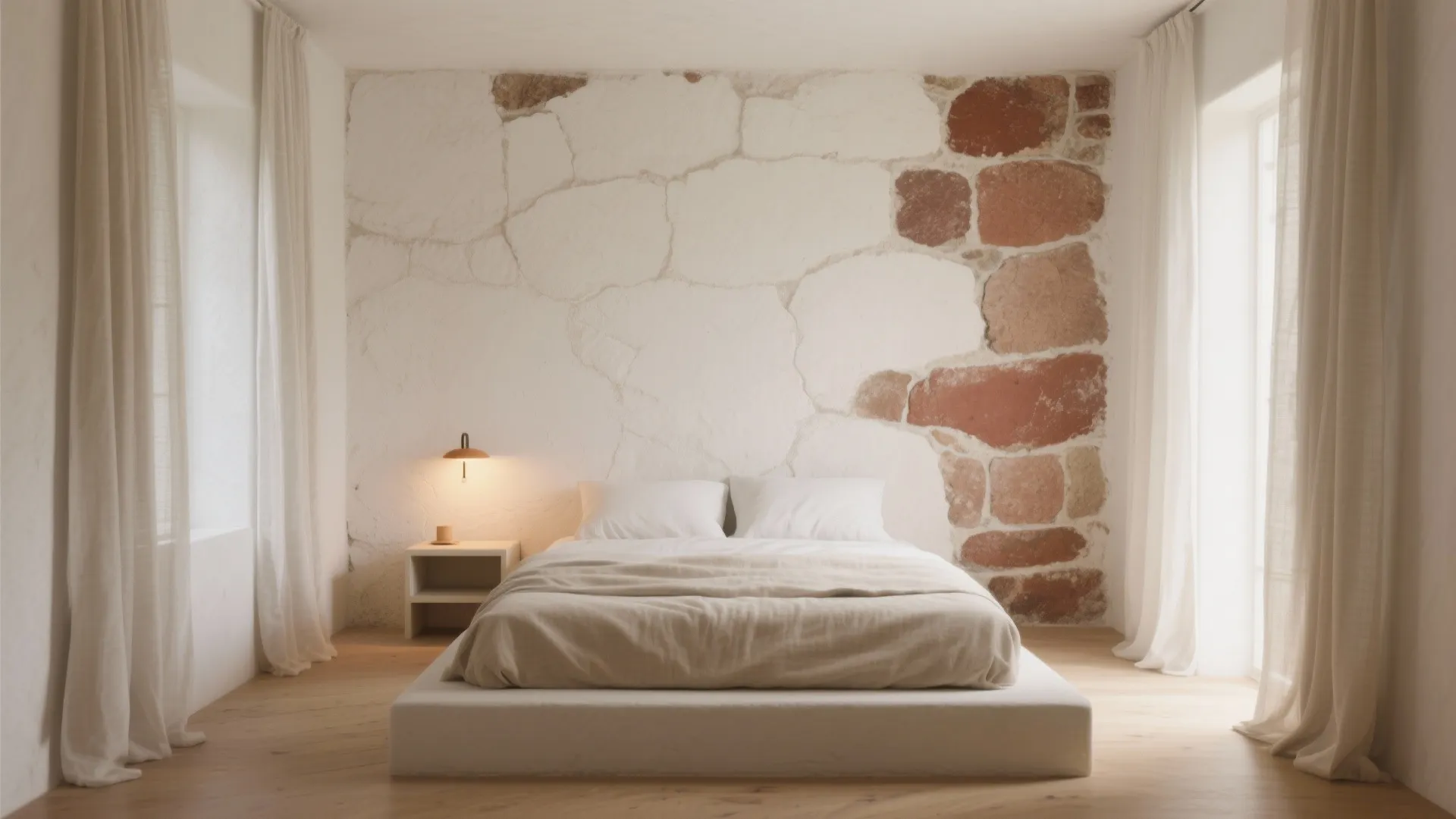 Limewashed Laterite for a Restful Micro Bedroom