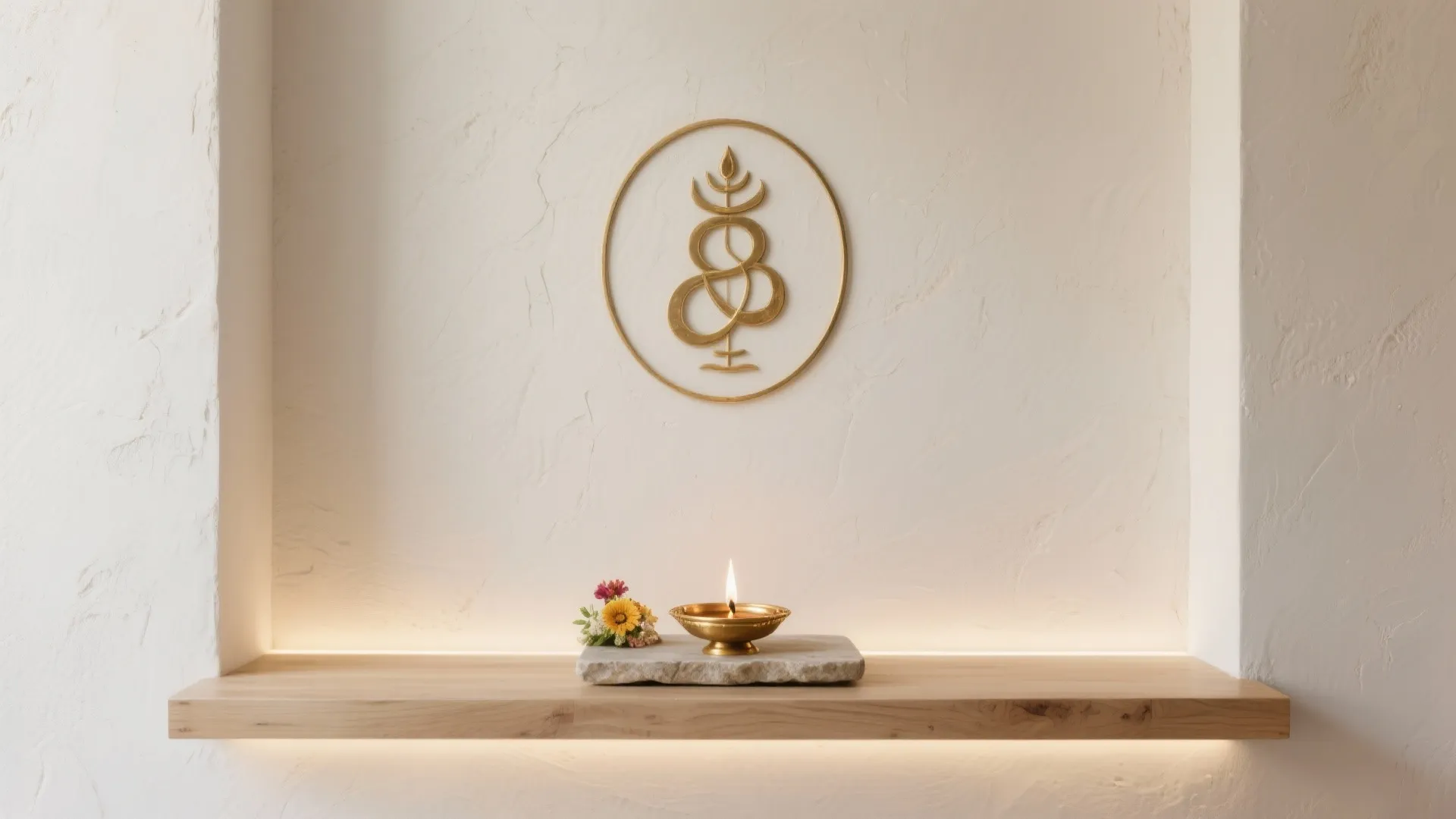 Minimalist Limewash Wall with a Subtle Brass Accent