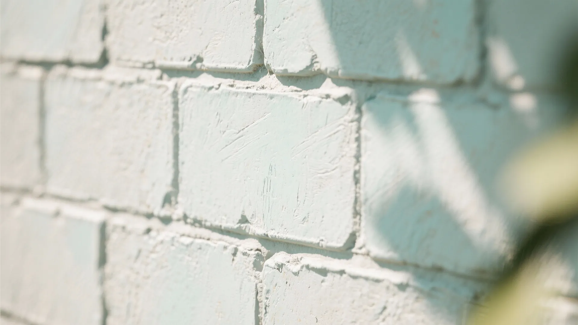 Close-up of limewash on cinder block showing breathable translucent texture and brush stroke patina.
