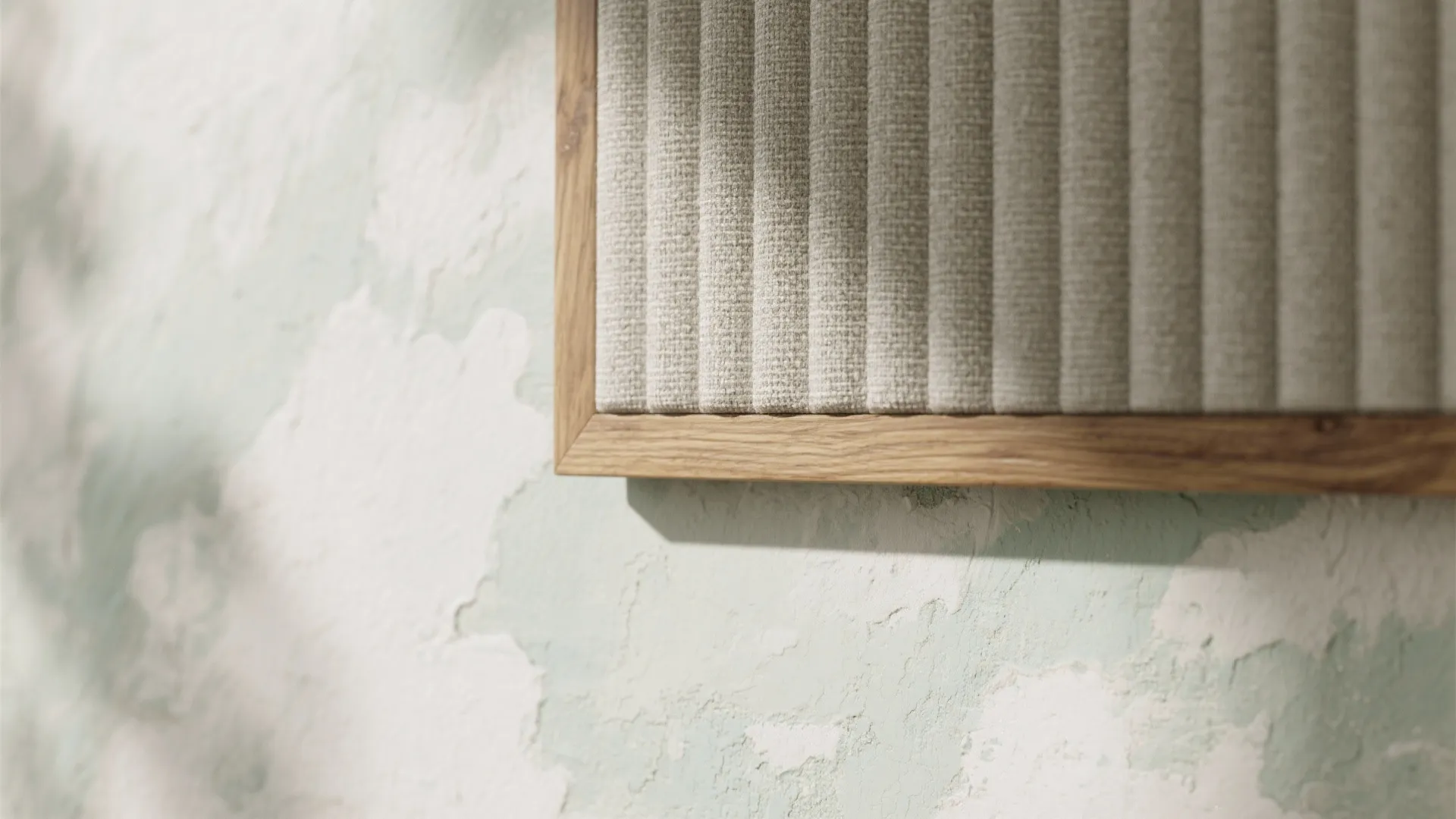 Textured backdrop: limewash, fabric, or acoustic panels