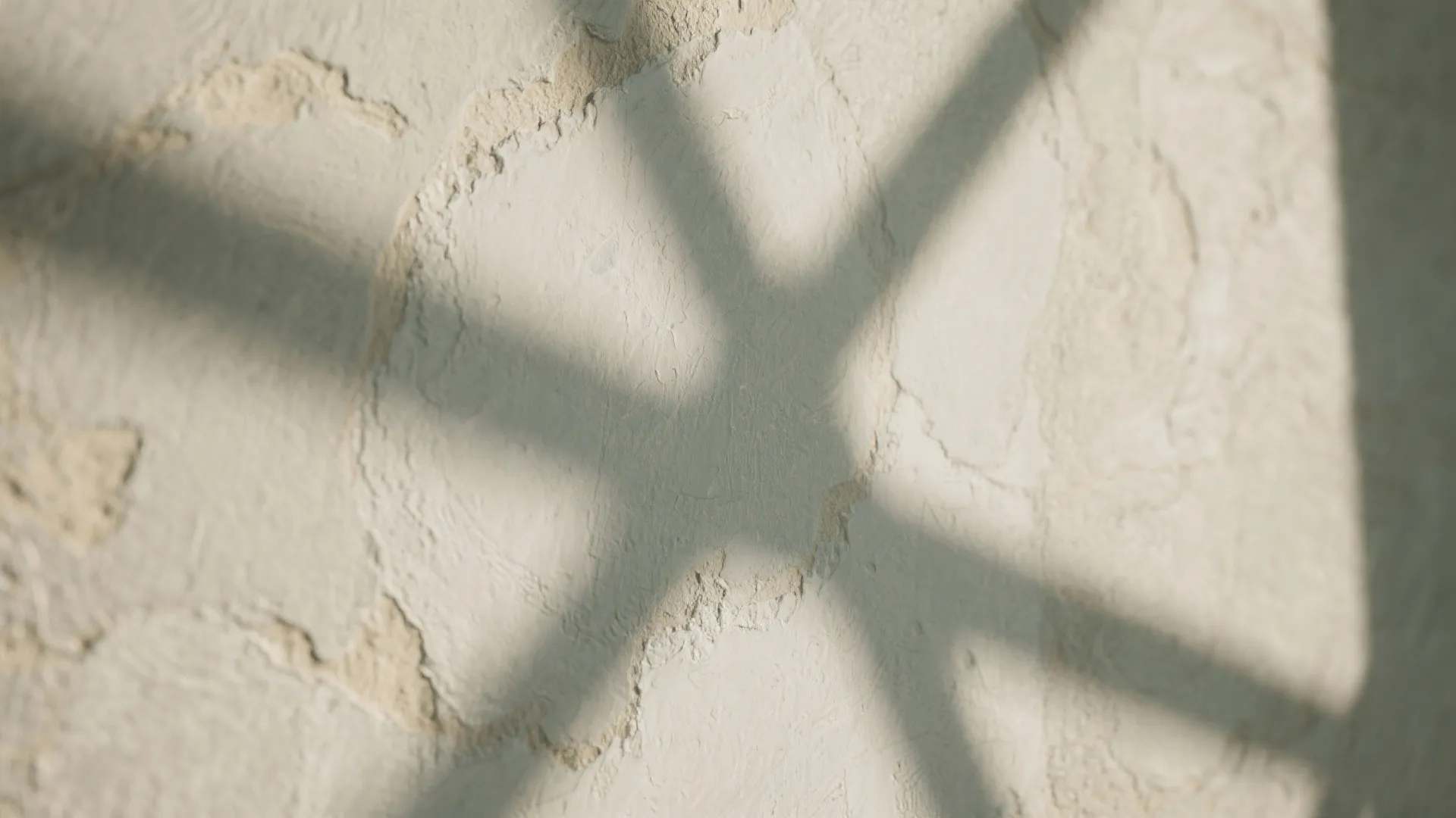 Close up view of textured white wall surface with shadows from a window in bright sunlight