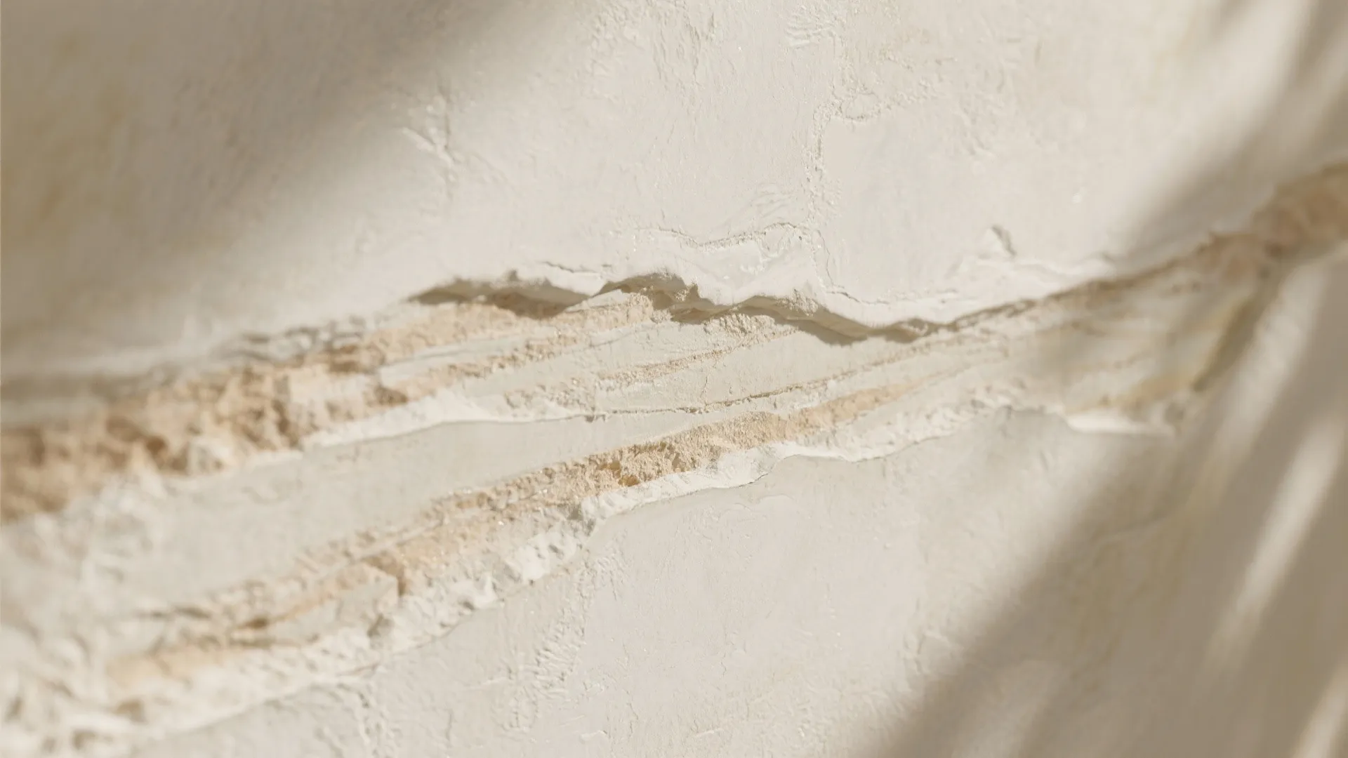 Close up shot of a textured cream wall panel with natural light and soft shadows